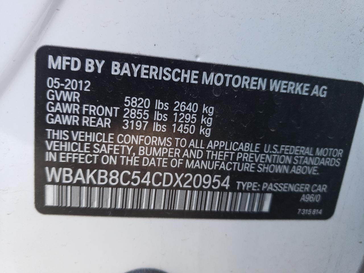 Photo 10 from auction – 2012 BMW 750 LI with VIN WBAKB8C54CDX20954