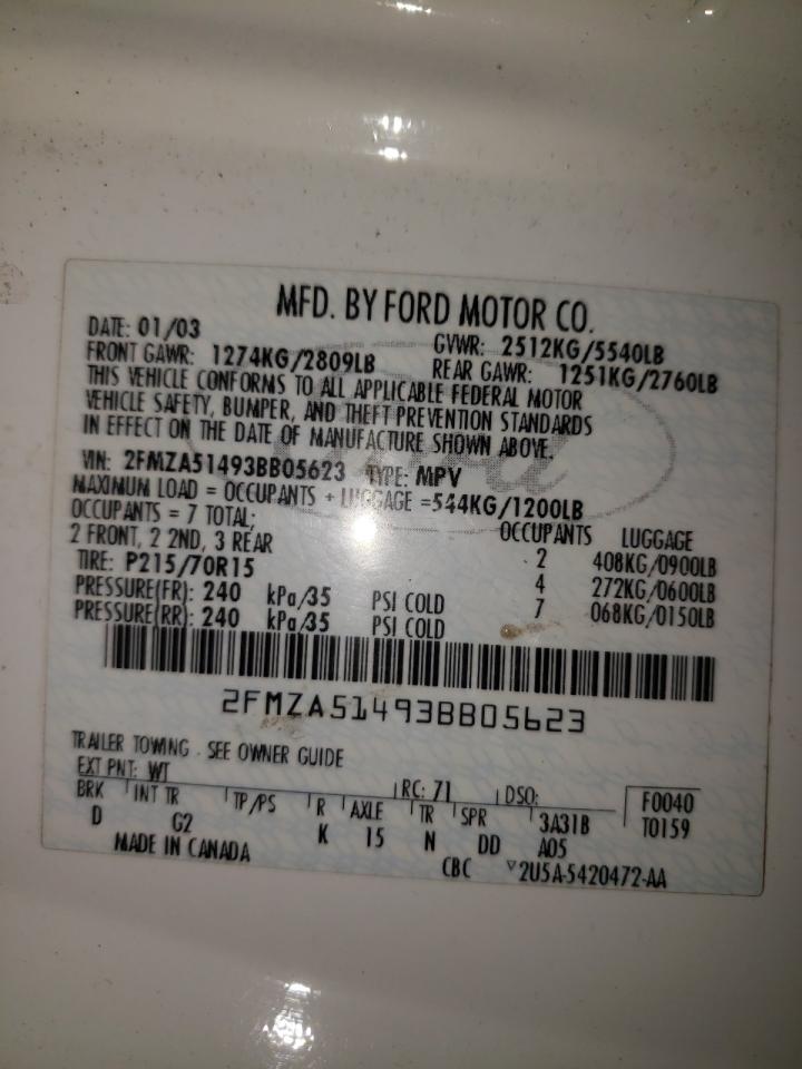 Photo 10 from auction – 2003 FORD WINDSTAR L with VIN 2FMZA51493BB05623