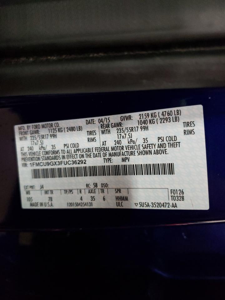 Photo 10 from auction – 2015 FORD ESCAPE SE with VIN 1FMCU9GX3FUC36292