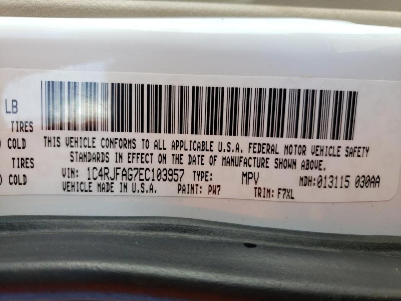 Photo 10 from auction – 2014 JEEP GRAND CHER with VIN 1C4RJFAG7EC103957