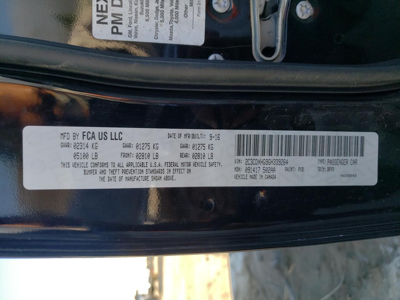 Photo 10 from auction – 2016 DODGE CHARGER SX with VIN 2C3CDXHG9GH339264