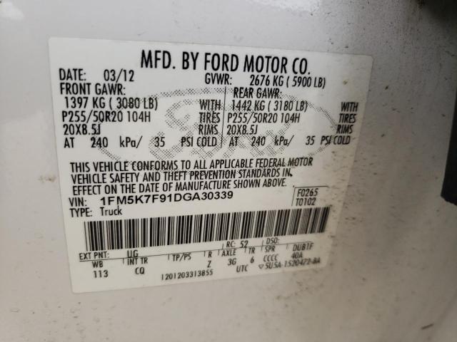 Foto 10 de la subasta – 2013 FORD EXPLORER L con VIN 1FM5K7F91DGA30339