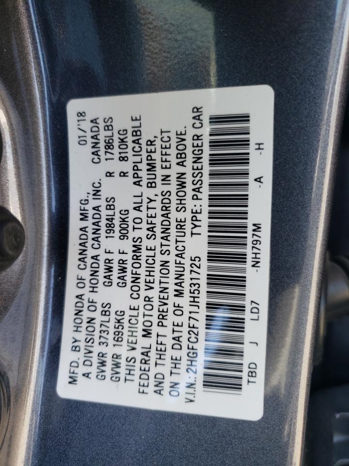 Photo 10 from auction – 2018 HONDA CIVIC EX with VIN 2HGFC2F71JH531725