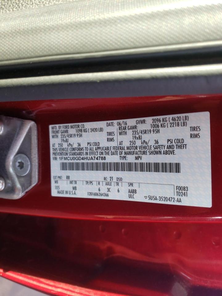 Photo 10 from auction – 2017 FORD ESCAPE SE with VIN 1FMCU0GD4HUA74788
