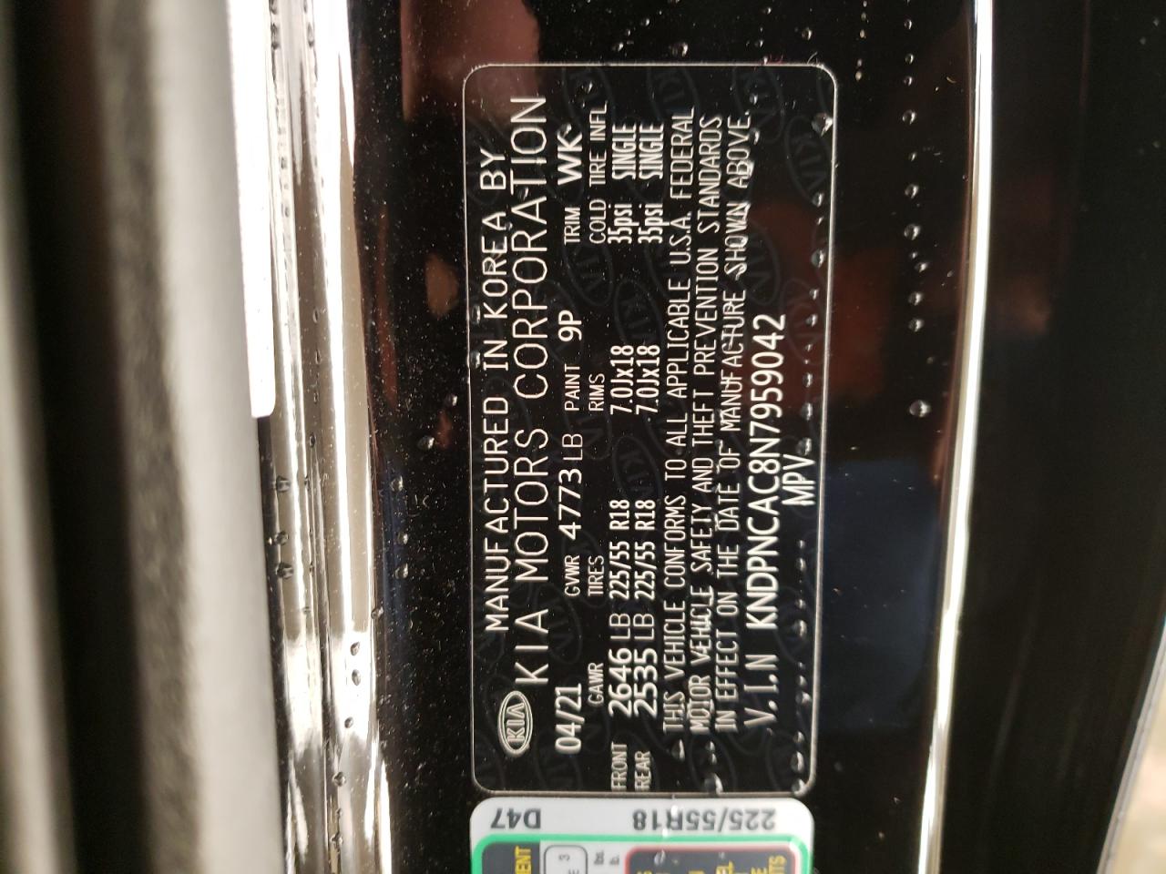 Photo 10 from auction – 2022 KIA SPORTAGE E with VIN KNDPNCAC8N7959042