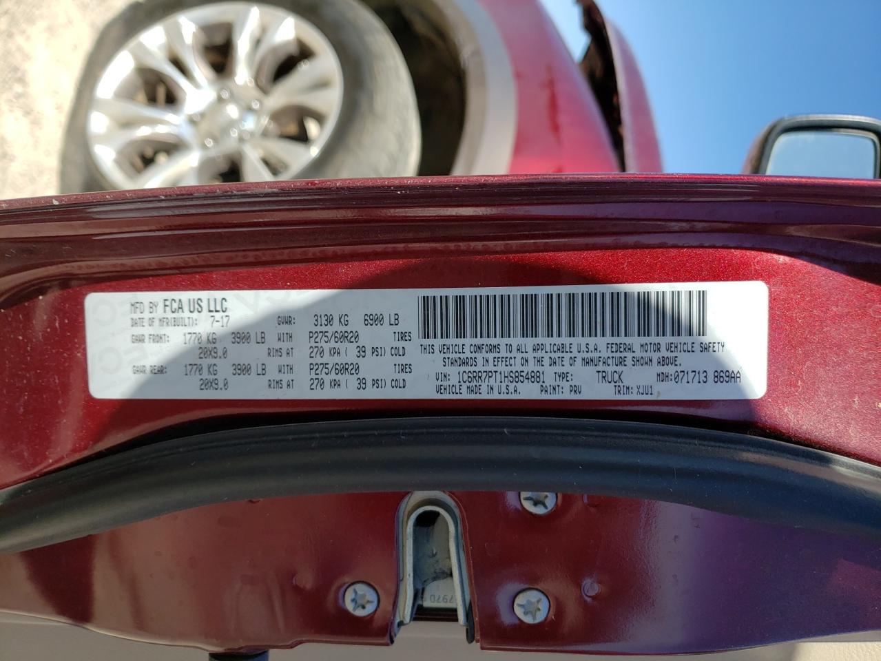 Zdjęcie 10 z aukcji – 2017 RAM 1500 LONGH z VIN 1C6RR7PT1HS854881