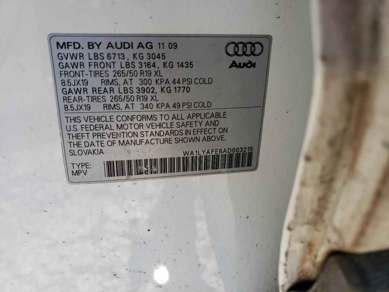 Photo 10 from auction – 2010 AUDI Q7 PREMIUM with VIN WA1LYAFE8AD003215