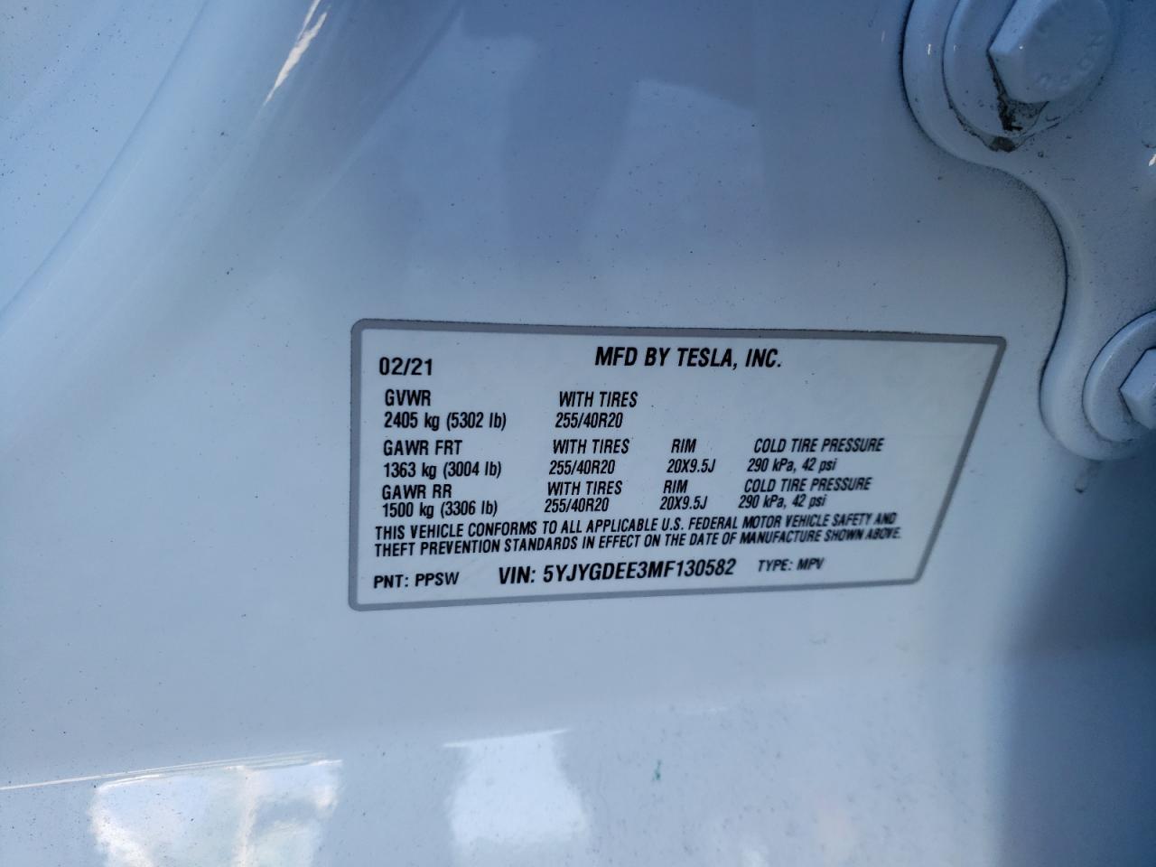 Photo 10 from auction – 2021 TESLA MODEL Y with VIN 5YJYGDEE3MF130582