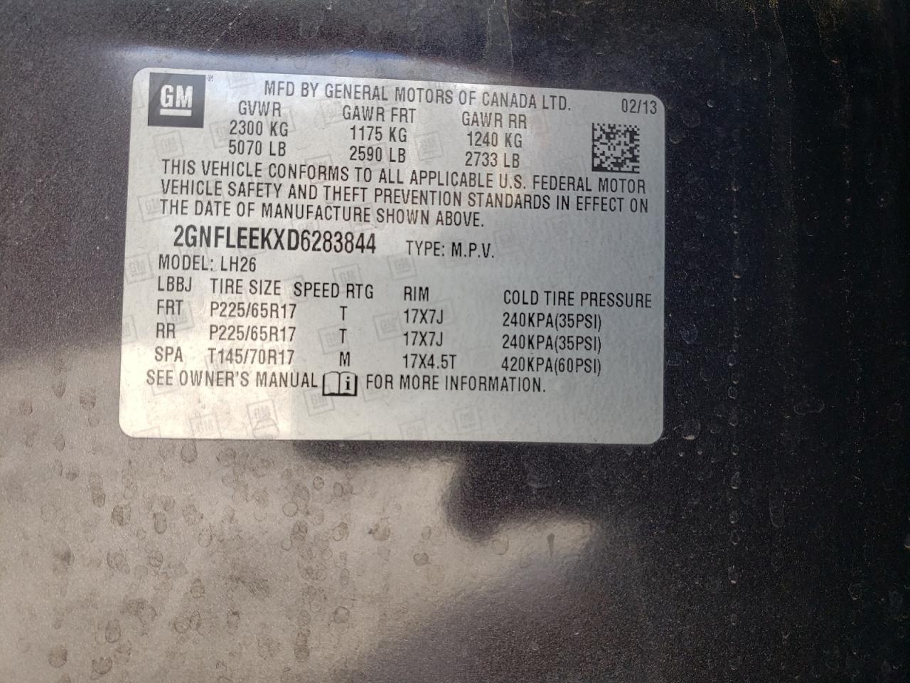 Photo 10 from auction – 2013 CHEVROLET EQUINOX LT with VIN 2GNFLEEKXD6283844
