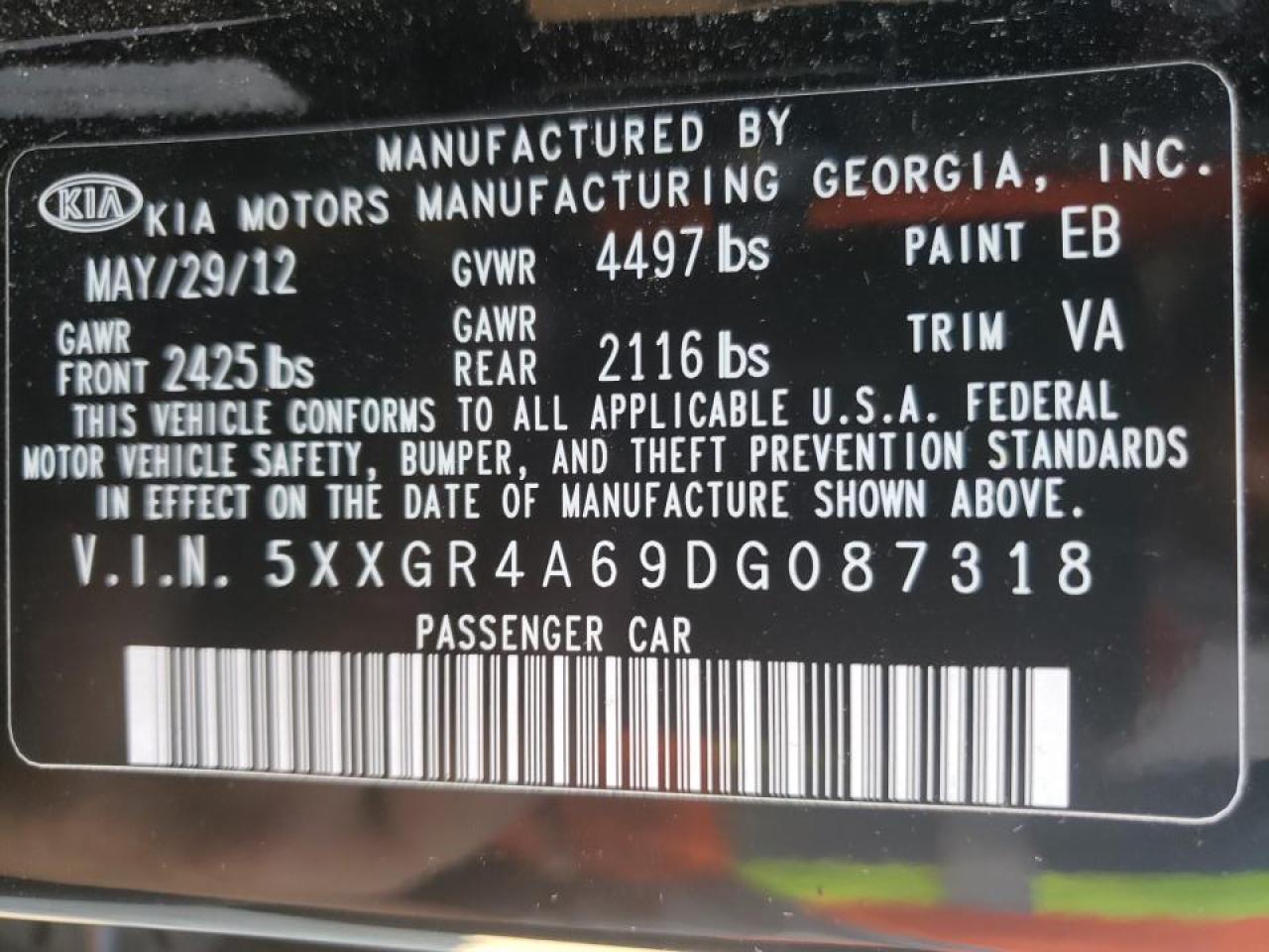 Photo 10 from auction – 2013 KIA OPTIMA SX with VIN 5XXGR4A69DG087318