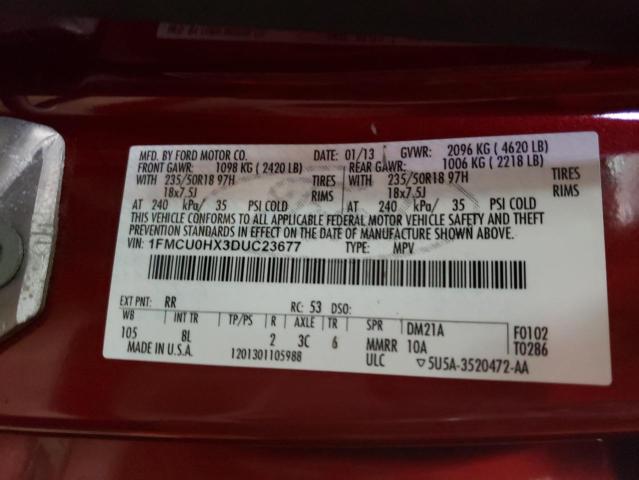 Photo 10 from auction – 2013 FORD ESCAPE SEL with VIN 1FMCU0HX3DUC23677