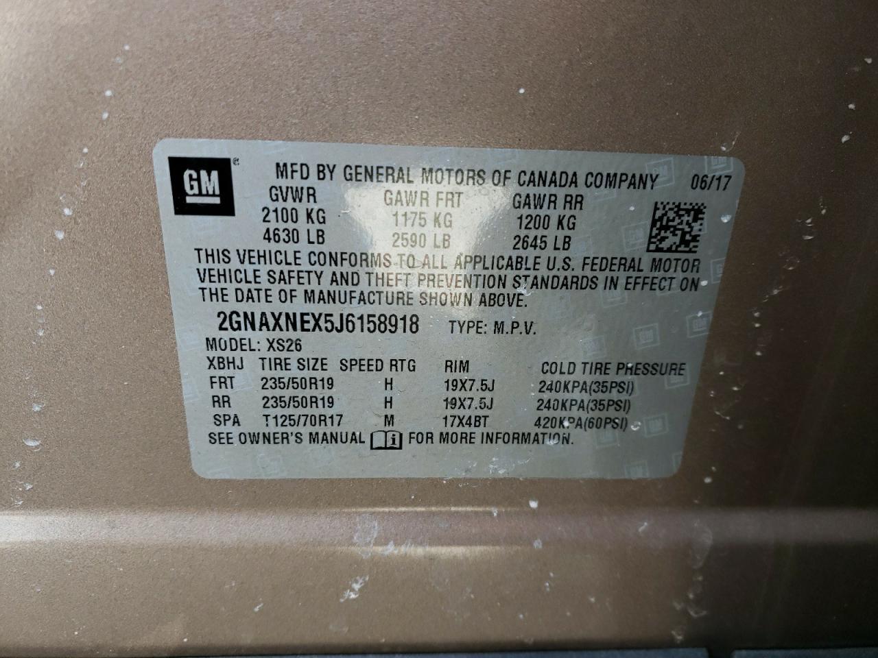 Photo 10 from auction – 2018 CHEVROLET EQUINOX PR with VIN 2GNAXNEX5J6158918