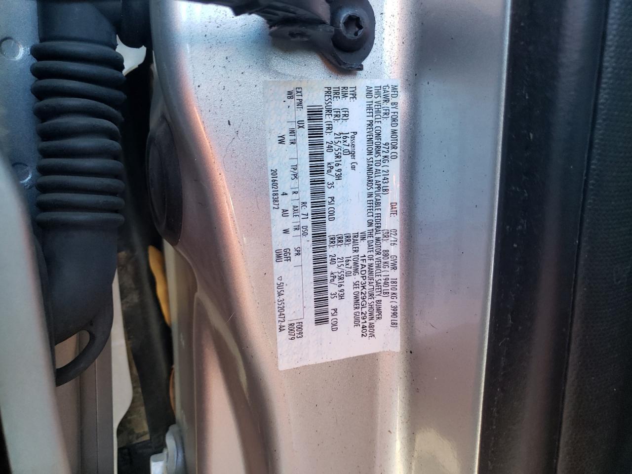 Photo 10 from auction – 2016 FORD FOCUS SE with VIN 1FADP3K29GL291402
