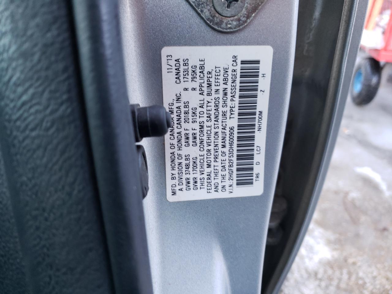 Photo 10 from auction – 2013 HONDA CIVIC LX with VIN 2HGFB2F53DH600906