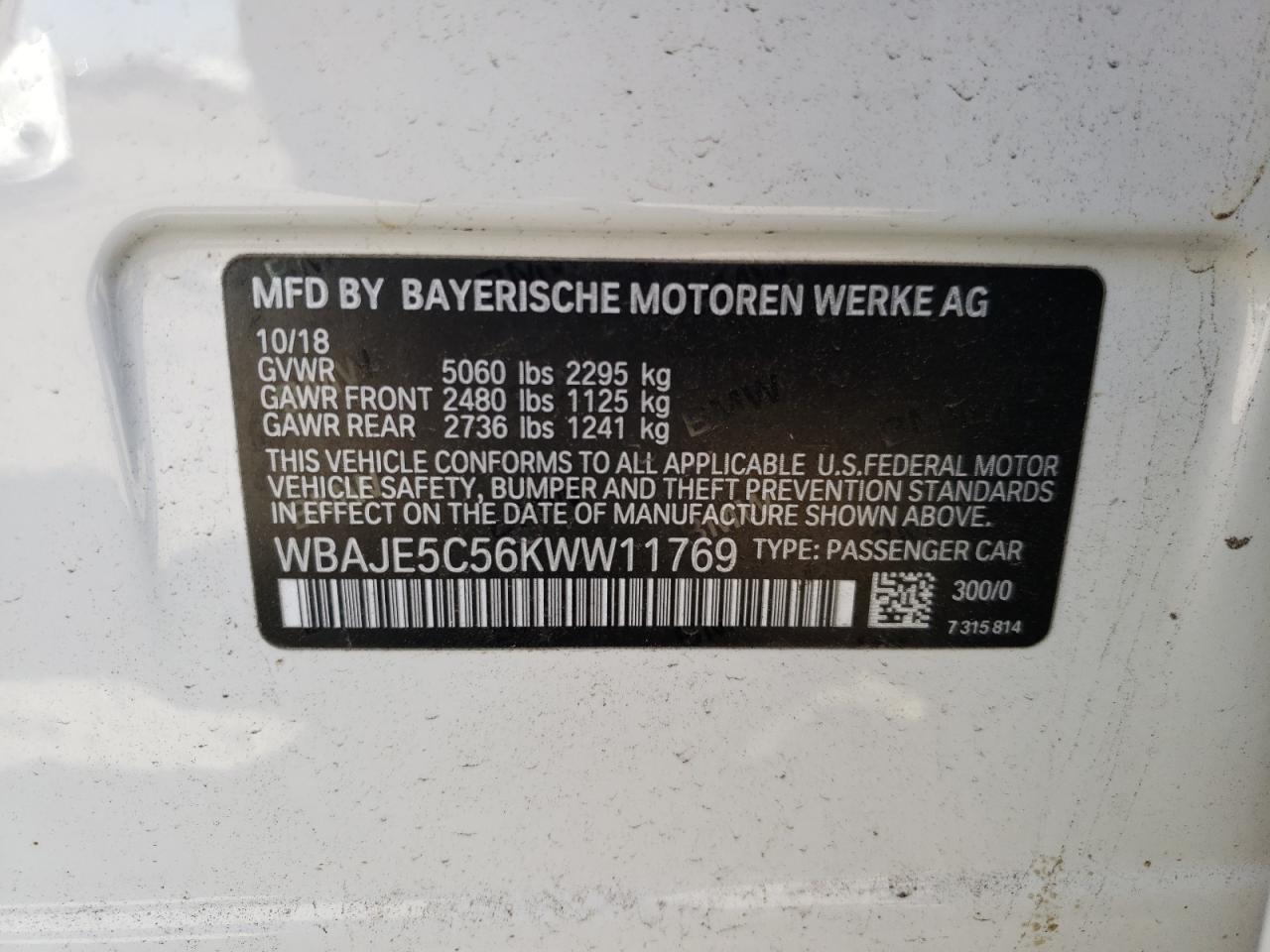 Photo 10 from auction – 2019 BMW 540 I with VIN WBAJE5C56KWW11769
