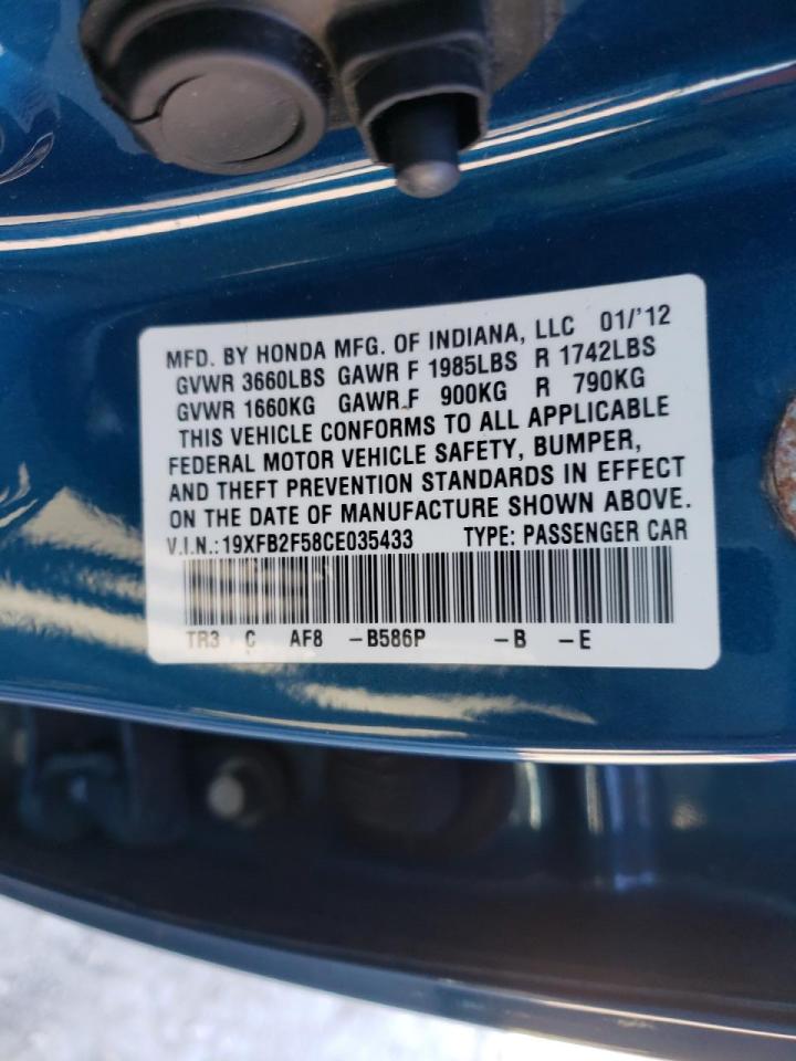 Photo 10 from auction – 2012 HONDA CIVIC LX with VIN 19XFB2F58CE035433