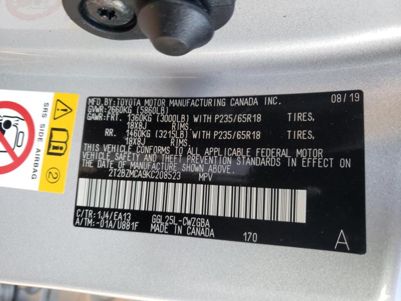 Photo 10 from auction – 2019 LEXUS RX 350 BAS with VIN 2T2BZMCA9KC208523