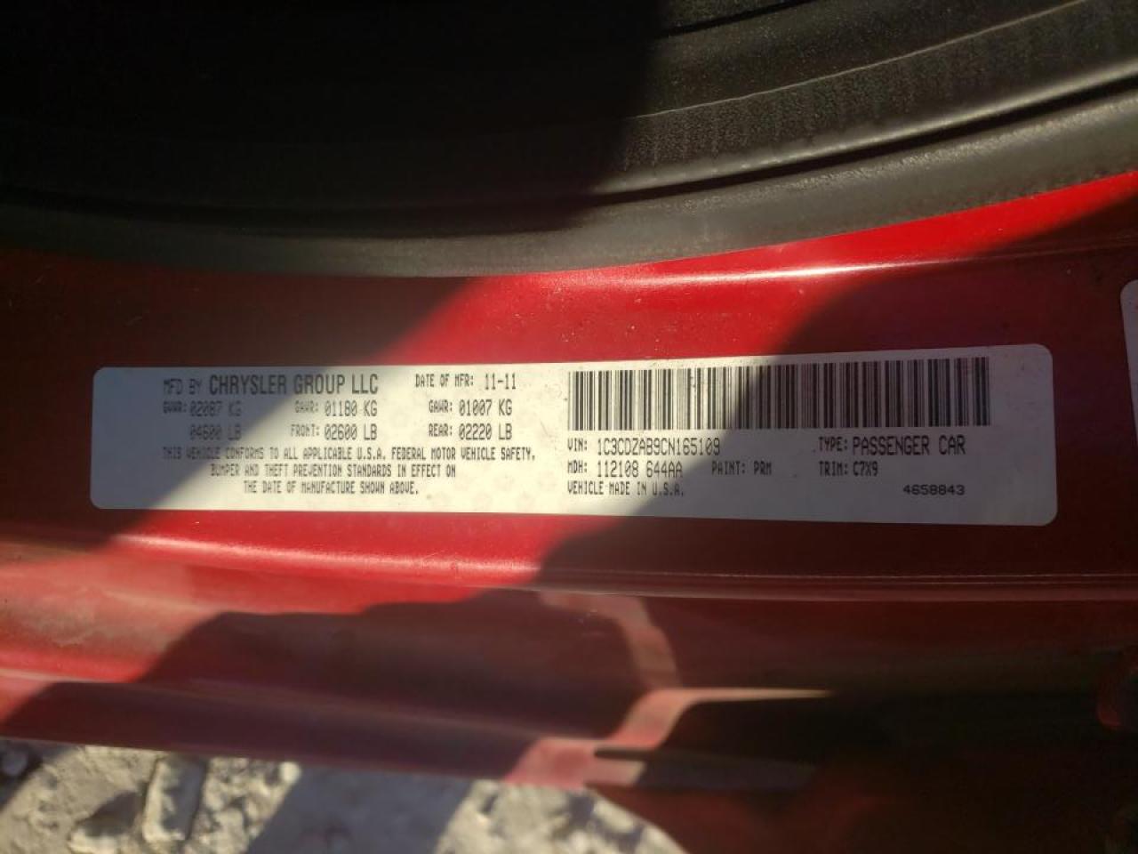 Photo 10 from auction – 2012 DODGE AVENGER SE with VIN 1C3CDZAB9CN165109