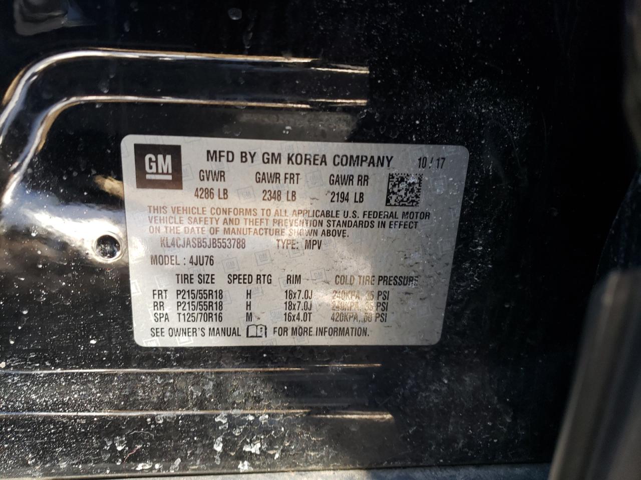 Photo 10 from auction – 2018 BUICK ENCORE PRE with VIN KL4CJASB5JB553788