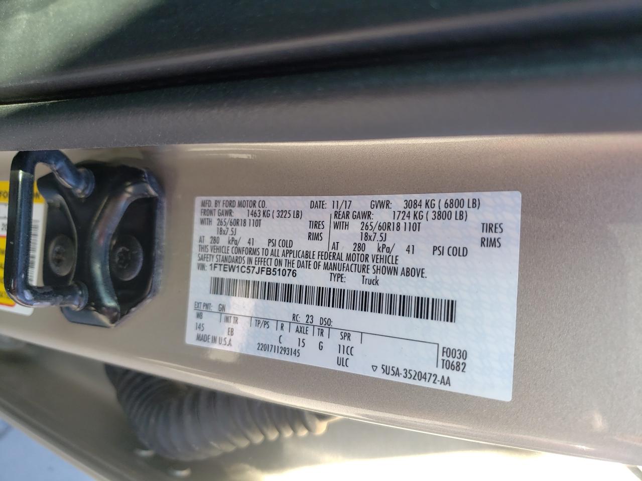 Photo 10 from auction – 2018 FORD F150 SUPER with VIN 1FTEW1C57JFB51076