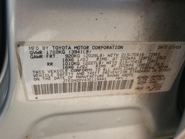 Photo 10 from auction – 2003 TOYOTA RAV4 with VIN JTEGH20V430119443