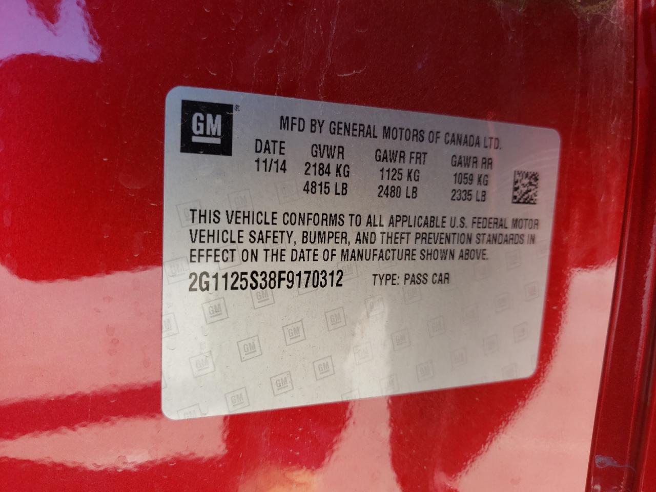 Photo 10 from auction – 2015 CHEVROLET IMPALA LT with VIN 2G1125S38F9170312