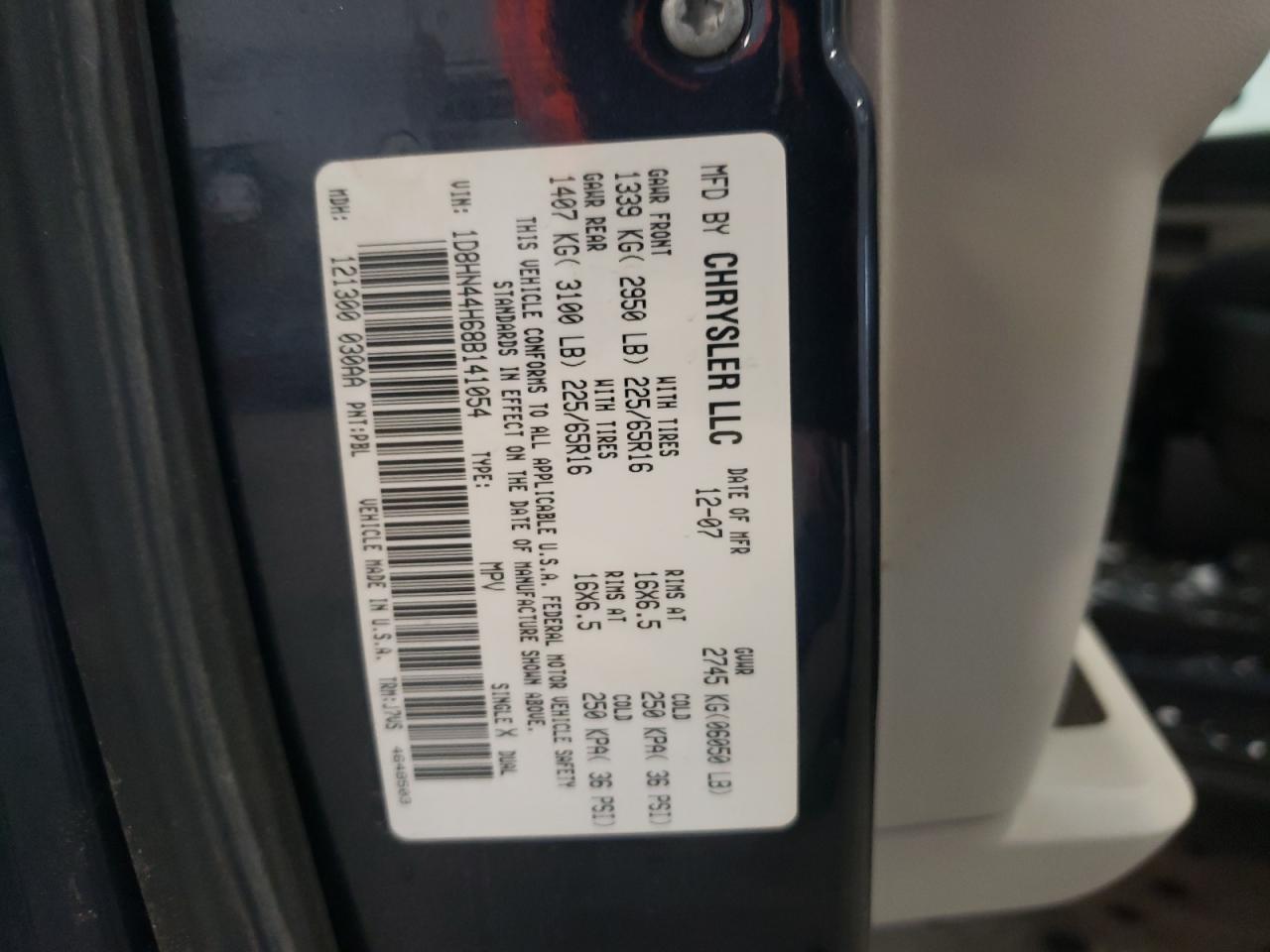 Photo 10 from auction – 2008 DODGE GRAND CARA with VIN 1D8HN44H68B141054