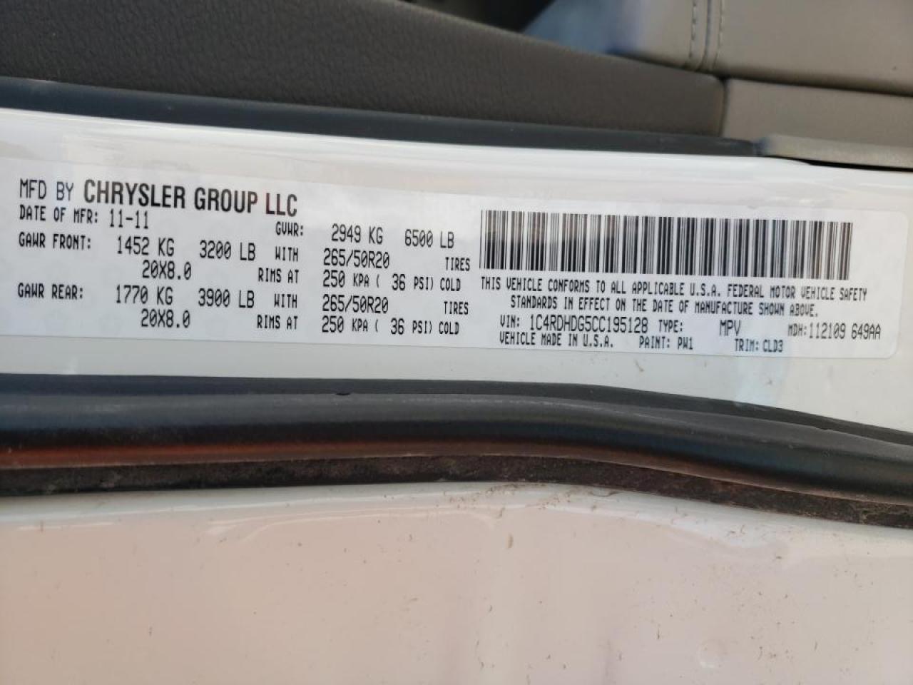 Photo 10 from auction – 2012 DODGE DURANGO CR with VIN 1C4RDHDG5CC195128