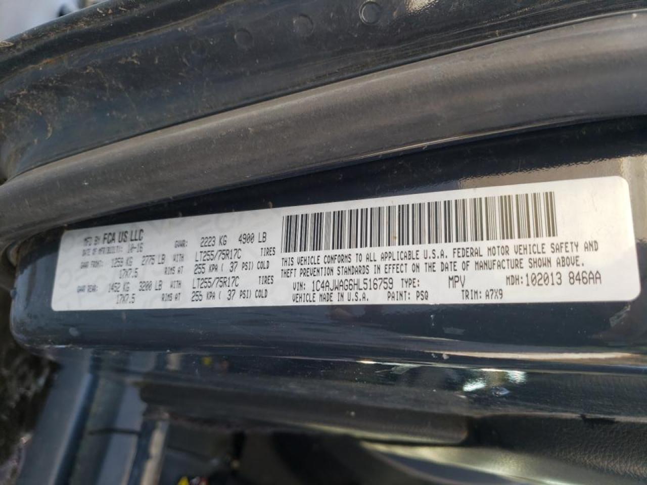 Photo 10 from auction – 2017 JEEP WRANGLER S with VIN 1C4AJWAG6HL516759