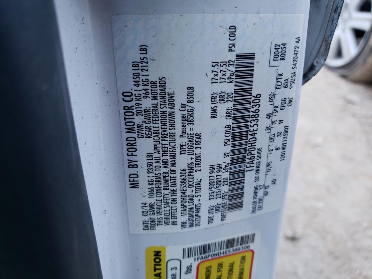 صورة رقم 10 من المزاد - 2014 FORD FUSION SE مع VIN 1FA6P0HD4E5386306