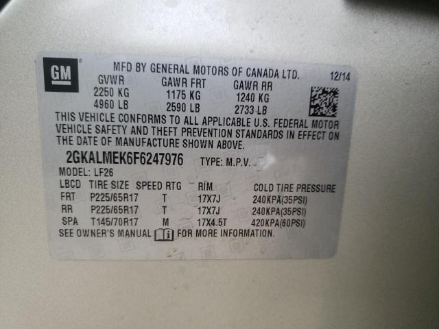 Photo 10 from auction – 2015 GMC TERRAIN SL with VIN 2GKALMEK6F6247976