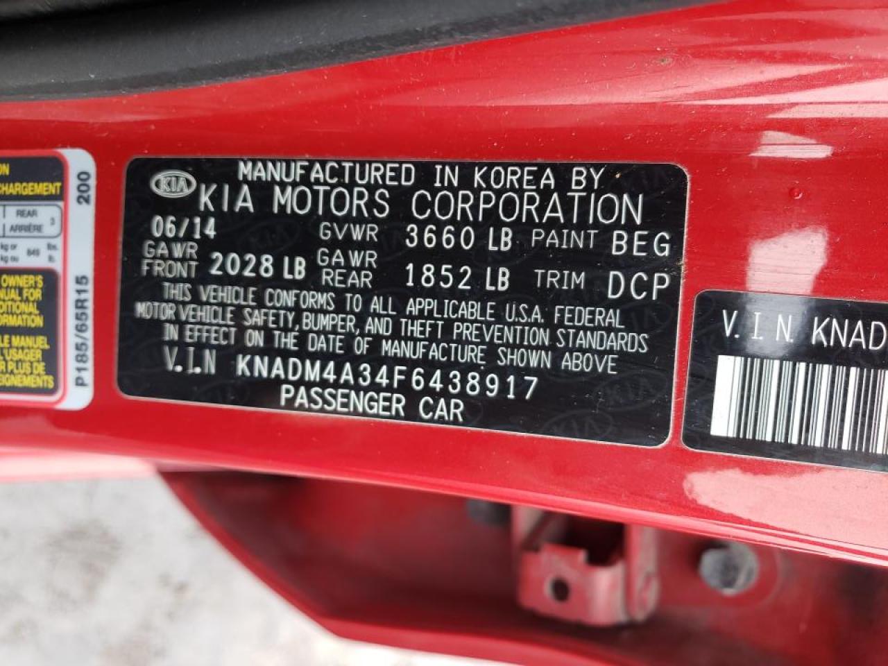 Photo 10 from auction – 2015 KIA RIO LX with VIN KNADM4A34F6438917