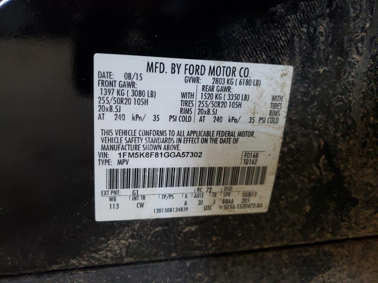 Photo 10 from auction – 2016 FORD EXPLORER L with VIN 1FM5K8F81GGA57302