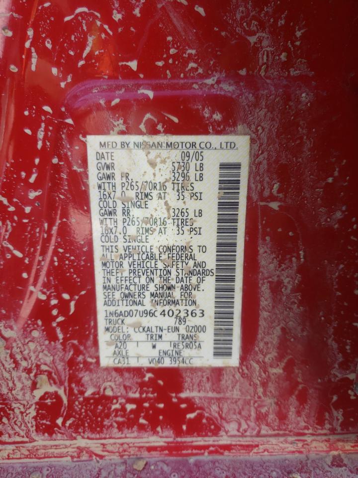 Photo 10 from auction – 2006 NISSAN FRONTIER C with VIN 1N6AD07U96C402363