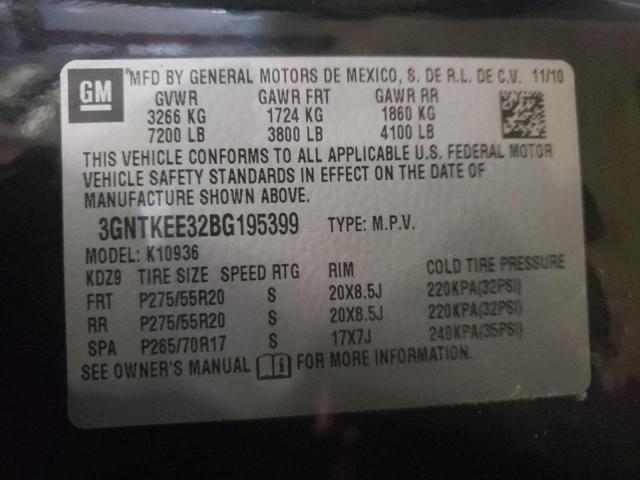 Photo 10 from auction – 2011 CHEVROLET AVALANCHE with VIN 3GNTKEE32BG195399