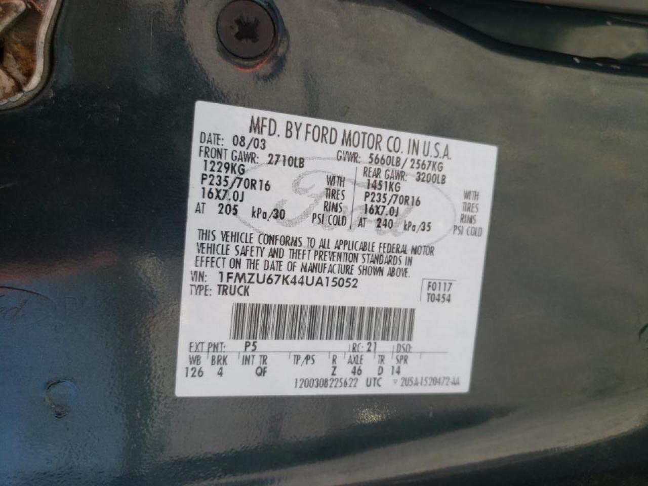 Photo 10 from auction – 2004 FORD EXPLORER S with VIN 1FMZU67K44UA15052