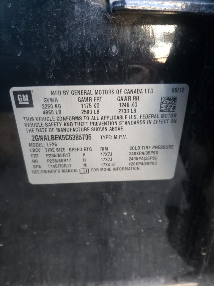 Photo 10 from auction – 2012 CHEVROLET EQUINOX LS with VIN 2GNALBEK5C6385706