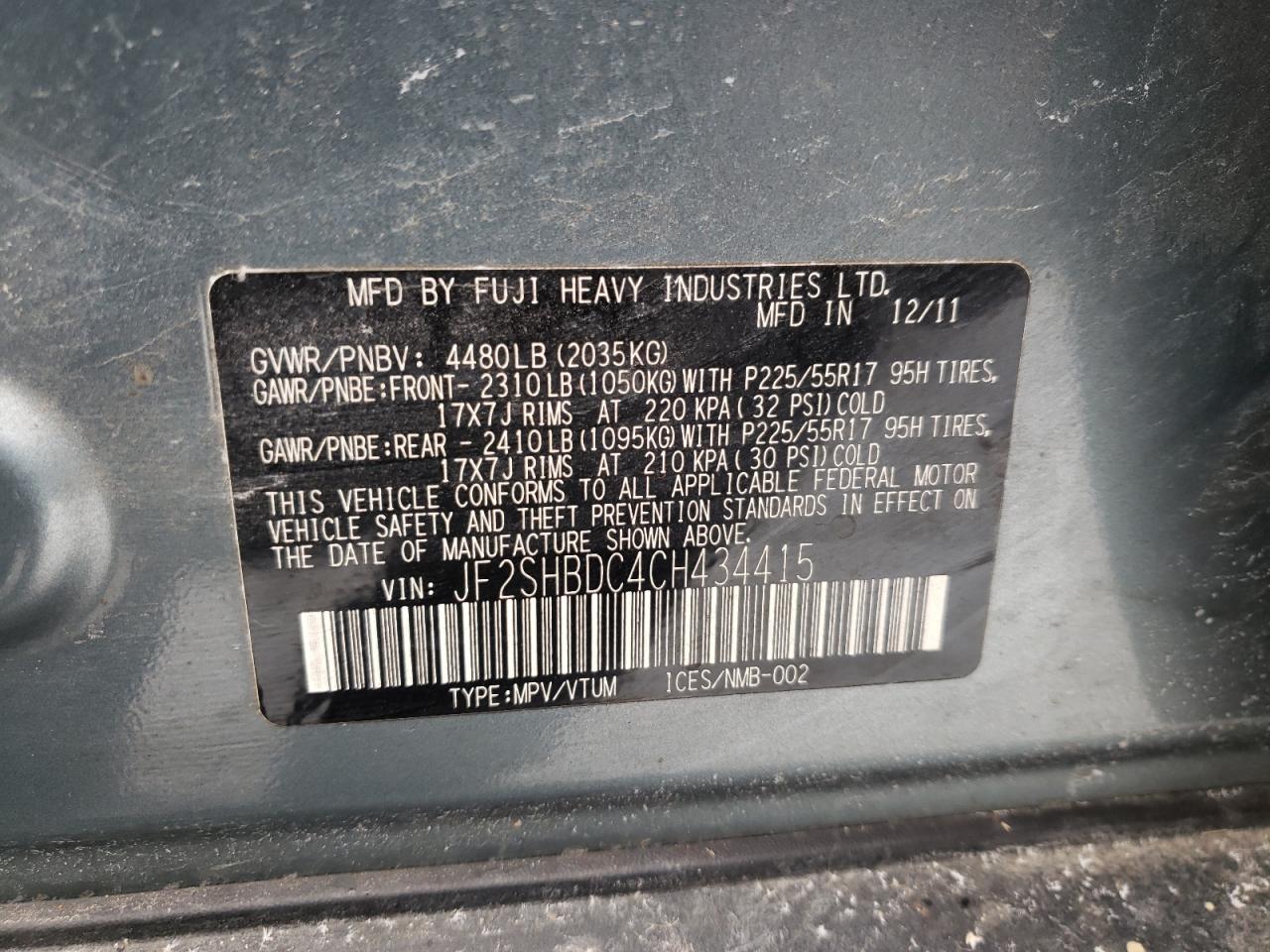 Photo 10 from auction – 2012 SUBARU FORESTER 2 with VIN JF2SHBDC4CH434415