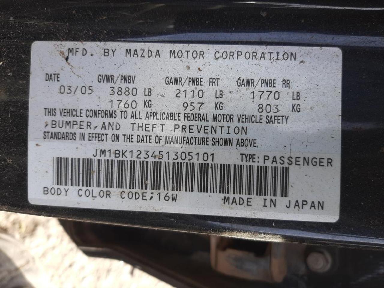 Foto 10 de la subasta – 2005 MAZDA 3 S con VIN JM1BK123451305101