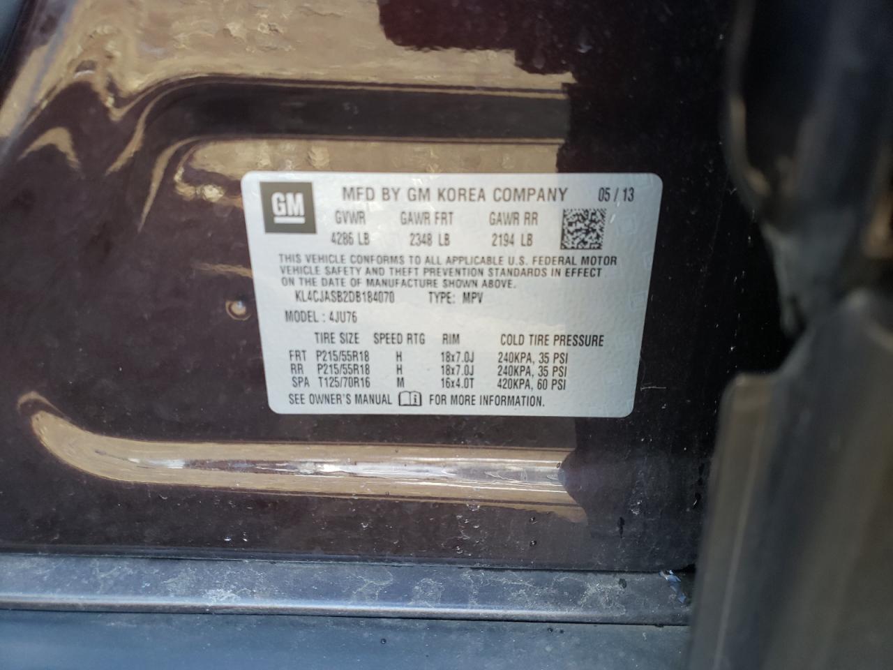 Photo 10 from auction – 2013 BUICK ENCORE with VIN KL4CJASB2DB184070
