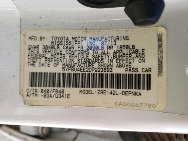 Photo 10 from auction – 2013 TOYOTA COROLLA BA with VIN 5YFBU4EE2DP223693