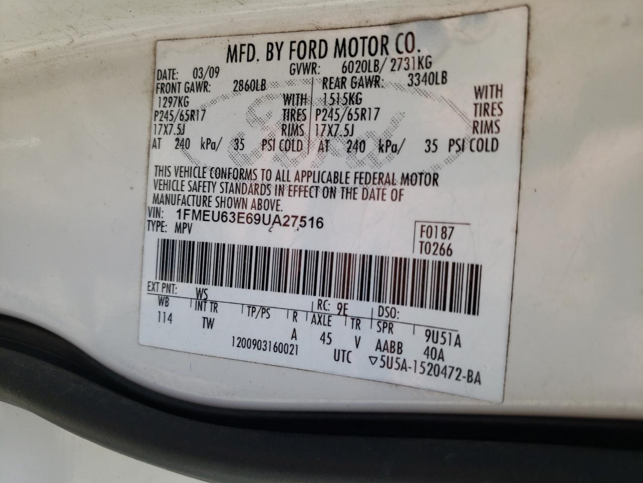 Photo 10 from auction – 2009 FORD EXPLORER X with VIN 1FMEU63E69UA27516