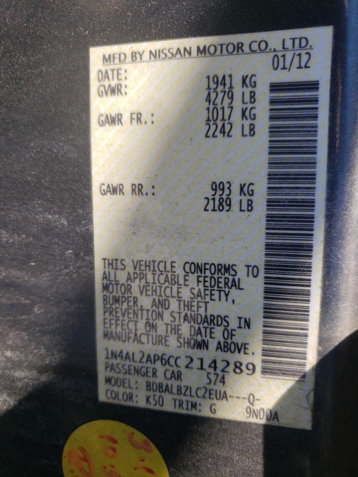 Photo 10 from auction – 2012 NISSAN ALTIMA BAS with VIN 1N4AL2AP6CC214289