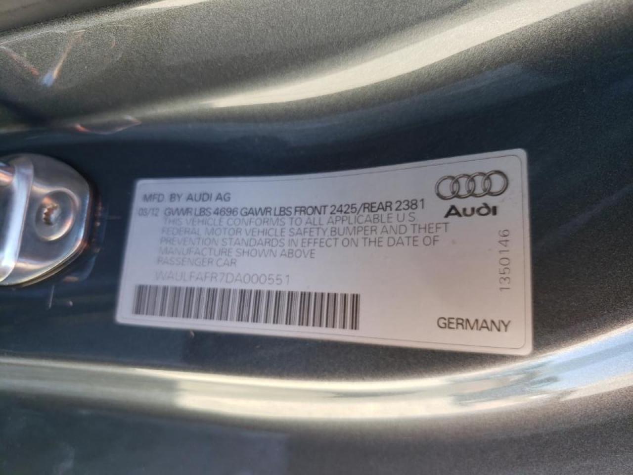 Photo 10 from auction – 2013 AUDI A5 PREMIUM with VIN WAULFAFR7DA000551