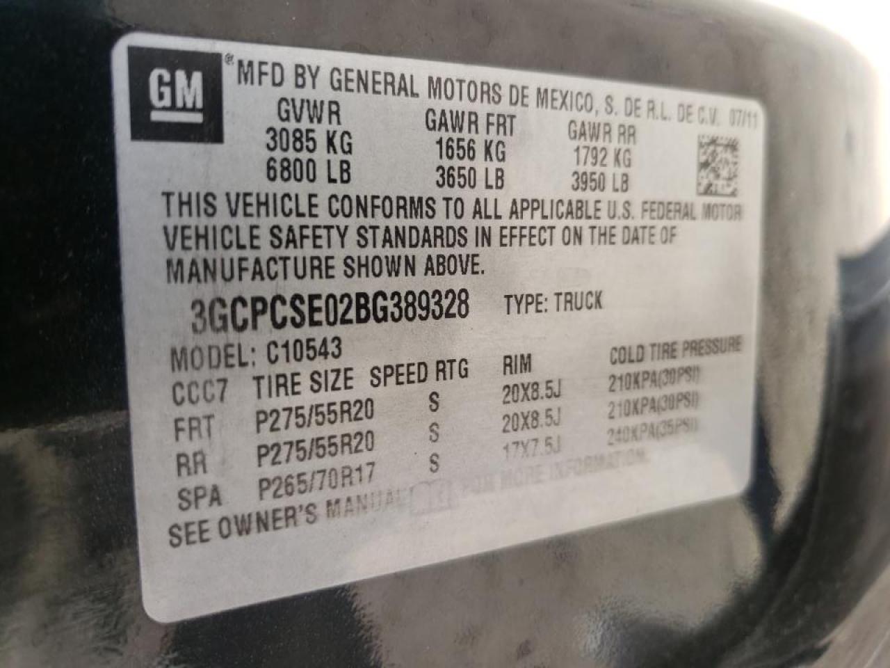 Foto 10 de la subasta – 2011 CHEVROLET SILVERADO con VIN 3GCPCSE02BG389328