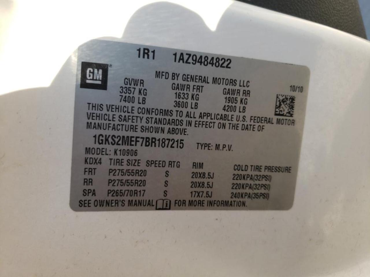 Photo 10 from auction – 2011 GMC YUKON XL D with VIN 1GKS2MEF7BR187215