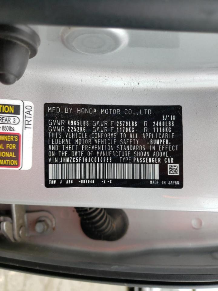 Photo 10 from auction – 2018 HONDA CLARITY with VIN JHMZC5F16JC010283
