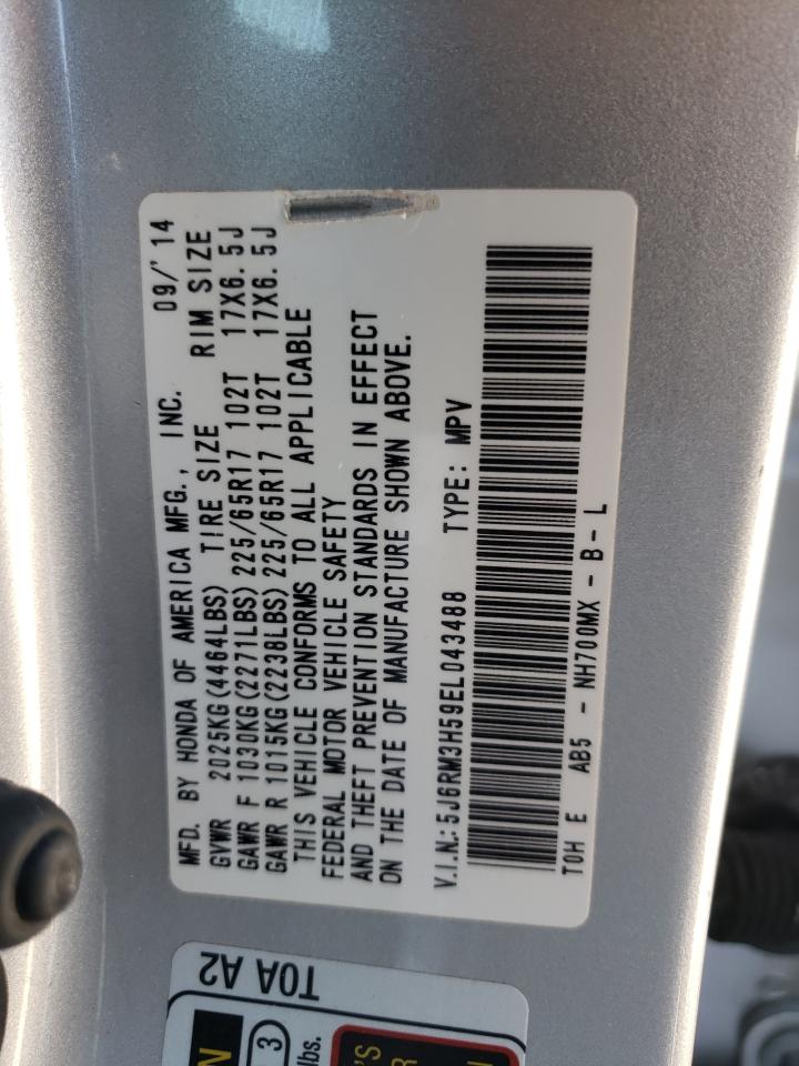 Photo 10 from auction – 2014 HONDA CR-V EX with VIN 5J6RM3H59EL043488