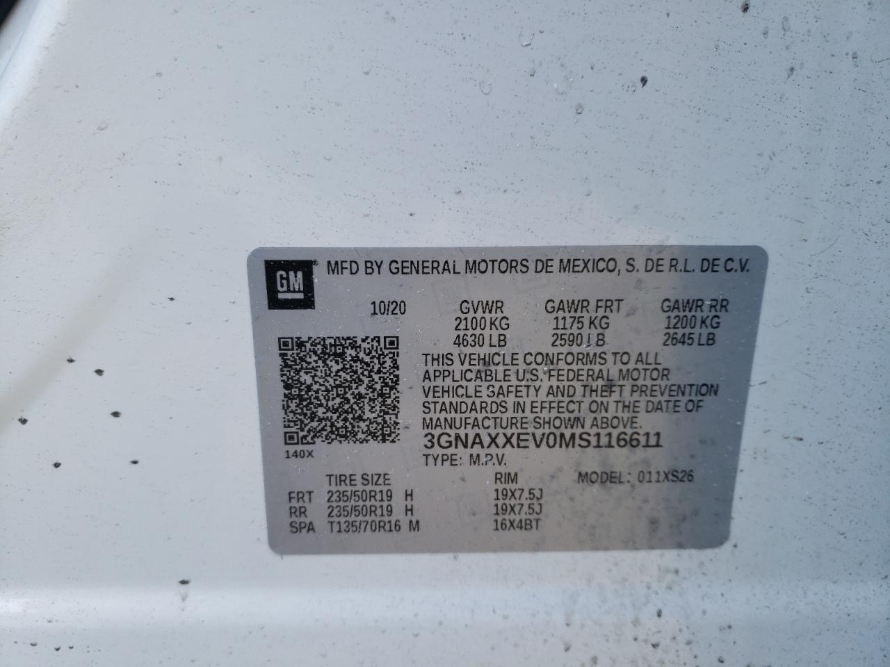 Photo 10 from auction – 2021 CHEVROLET EQUINOX PR with VIN 3GNAXXEV0MS116611