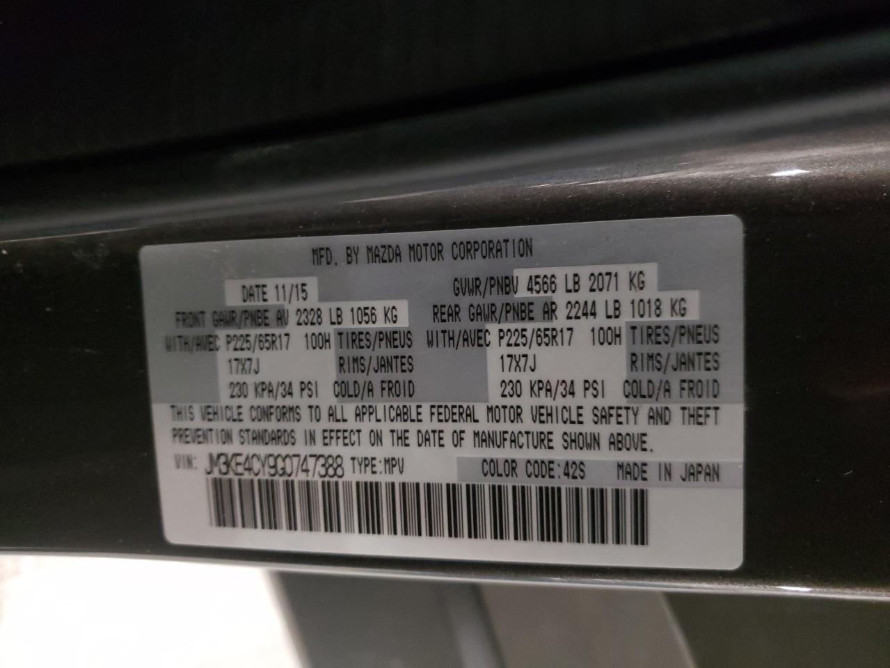 Photo 10 from auction – 2016 MAZDA CX-5 TOURI with VIN JM3KE4CY9G0747388